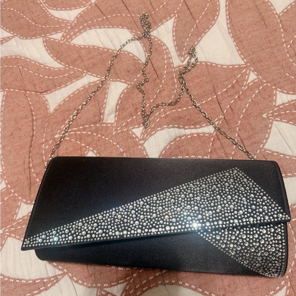 Elegant Black Clutch with Silver Accents